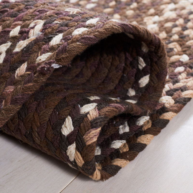 Ivory and Brown Handmade Braided Round Rug, 4' Diameter