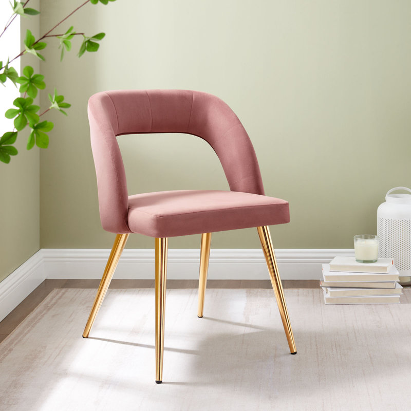 Elegant Dusty Rose Velvet Side Chair with Gold Metal Legs