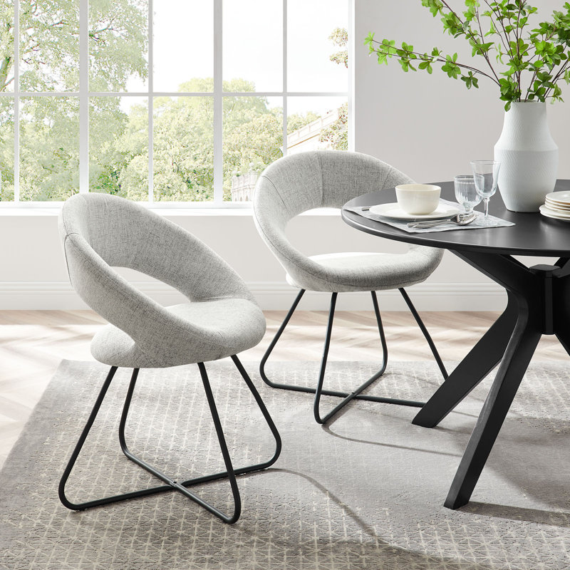 32" Black Light Gray Velvet Upholstered Side Chair with Metal Legs