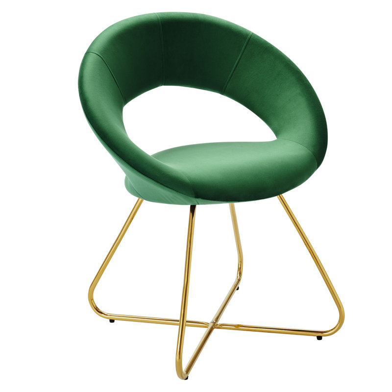 Emerald Green Velvet Upholstered Side Chair with Gold Metal Legs