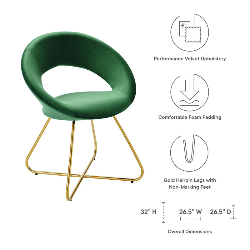 Emerald Green Velvet Upholstered Side Chair with Gold Metal Legs