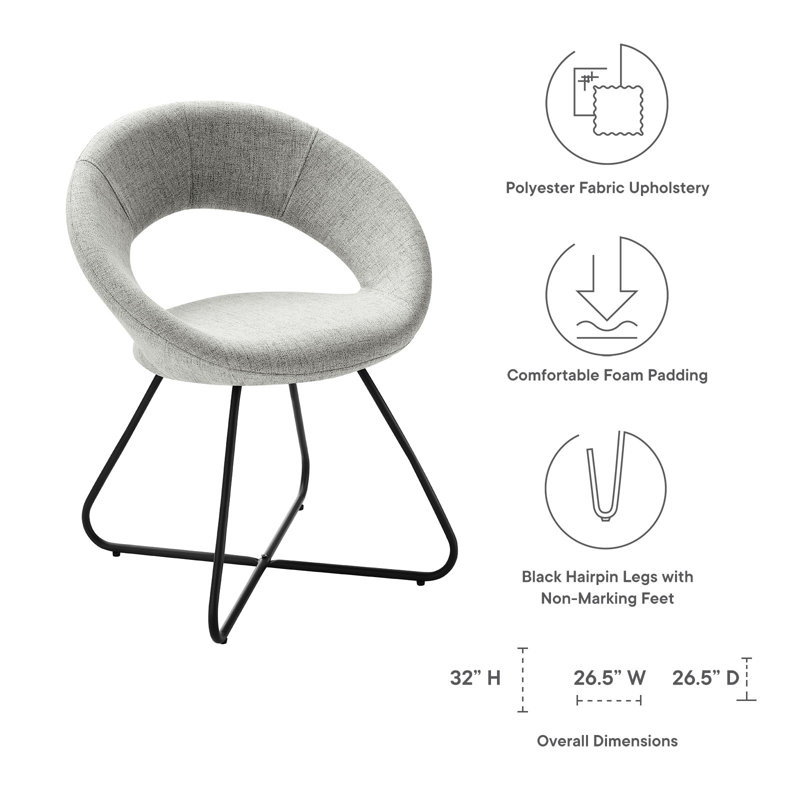 32" Black Light Gray Velvet Upholstered Side Chair with Metal Legs