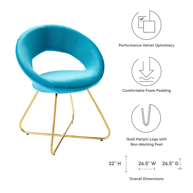 Elysian 22" Gold-Blue Velvet Upholstered Side Chair
