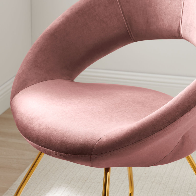 Gold Dusty Rose Velvet Upholstered Side Chair with Hairpin Legs