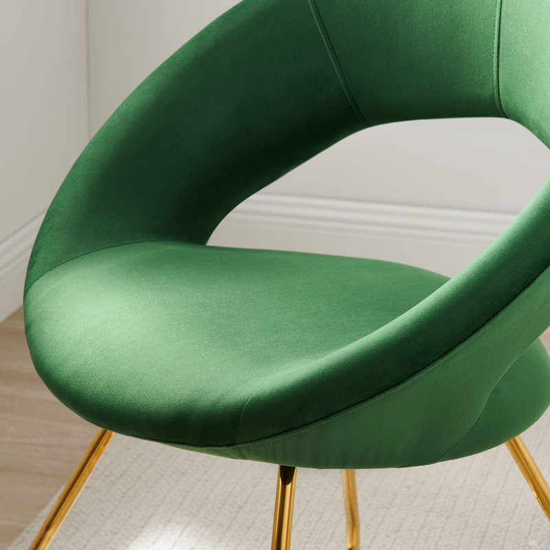 Emerald Green Velvet Upholstered Side Chair with Gold Metal Legs