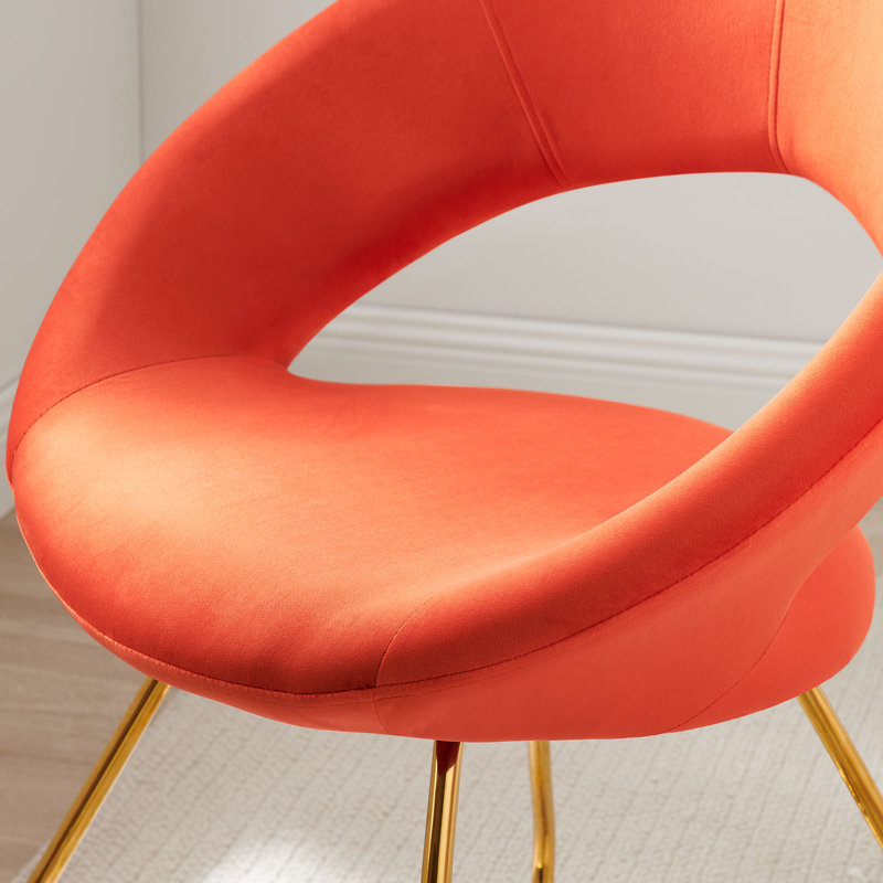 Gold Orange Velvet Upholstered Side Chair with Metal Legs