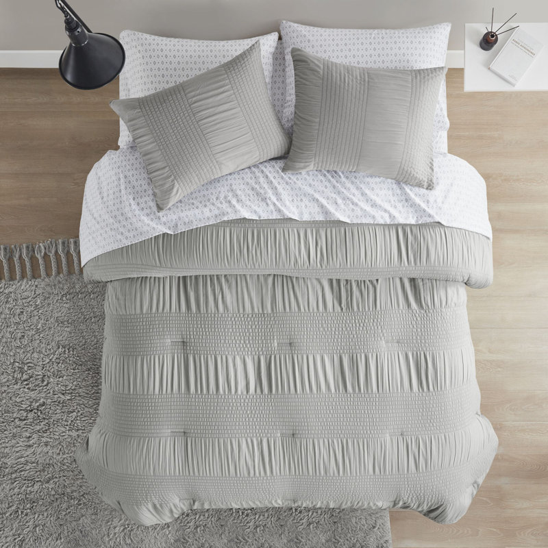 California King Gray Microfiber 7-Piece Bed in a Bag Set