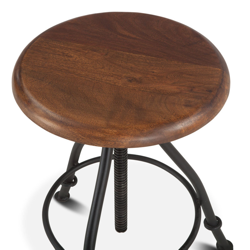 Artezia Adjustable Swivel Bar Stool in Black Metal and Walnut