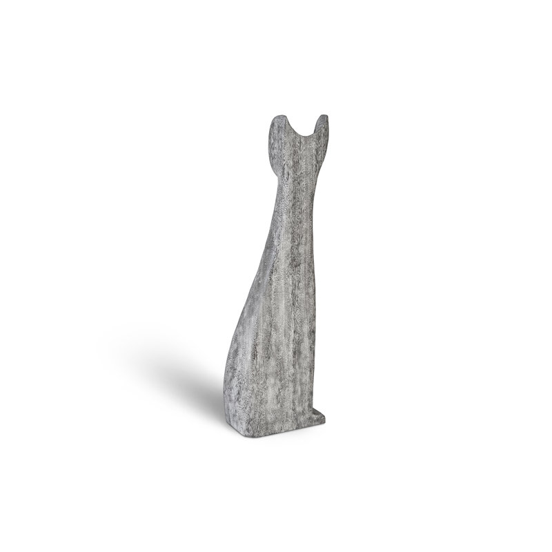 Gray Wood Contemporary Cat Statue, 30" Tall