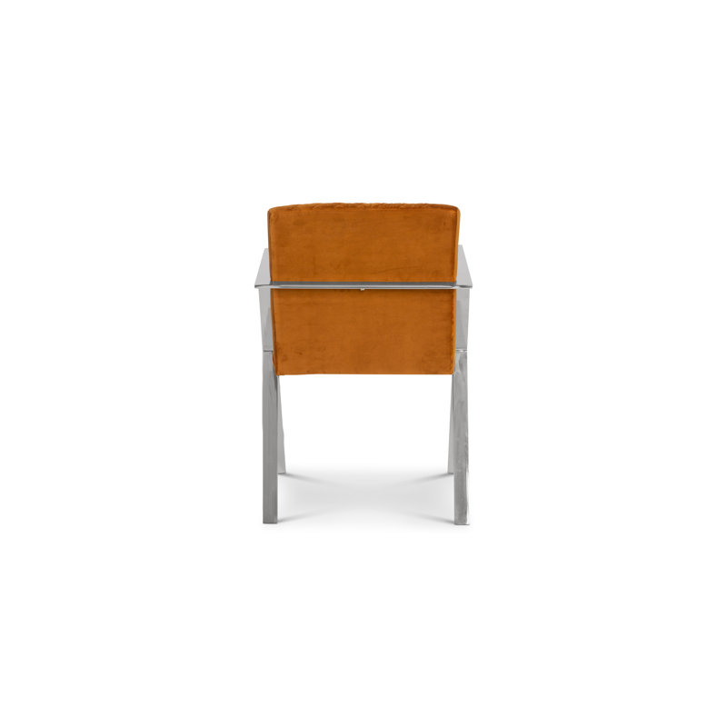 Allure 24'' Silver Metal and Orange Velvet Upholstered Arm Chair
