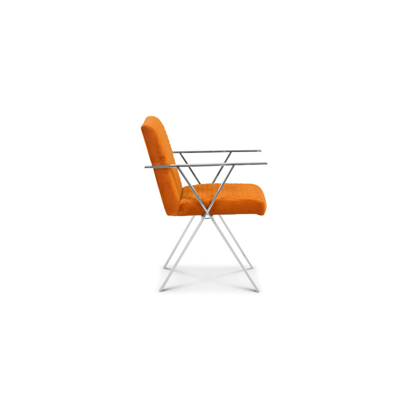 Allure 24'' Silver Metal and Orange Velvet Upholstered Arm Chair