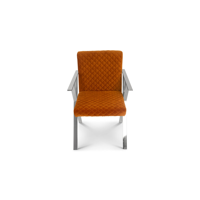 Allure 24'' Silver Metal and Orange Velvet Upholstered Arm Chair