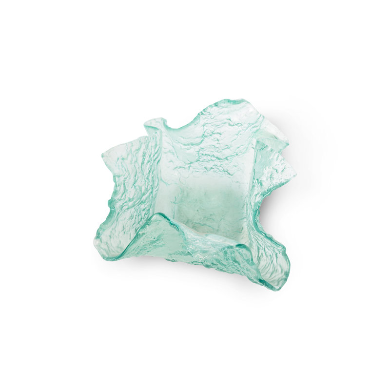 Teal Fluted Edge Bubble Glass Decorative Bowl for Outdoor