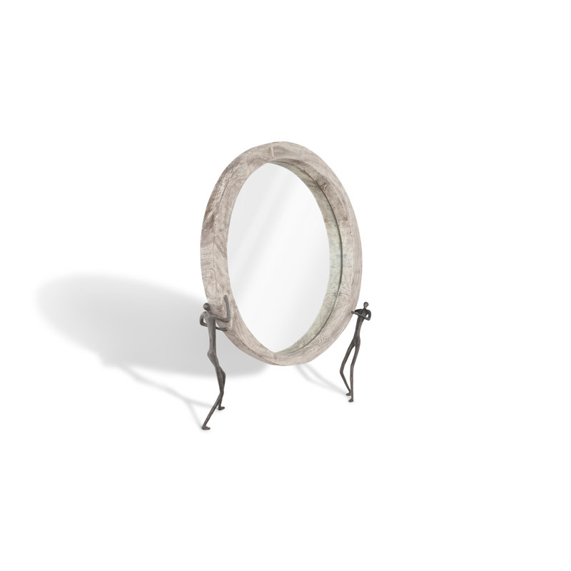 Atlas Chamcha Wood Beveled Accent Mirror with Bronze Figures