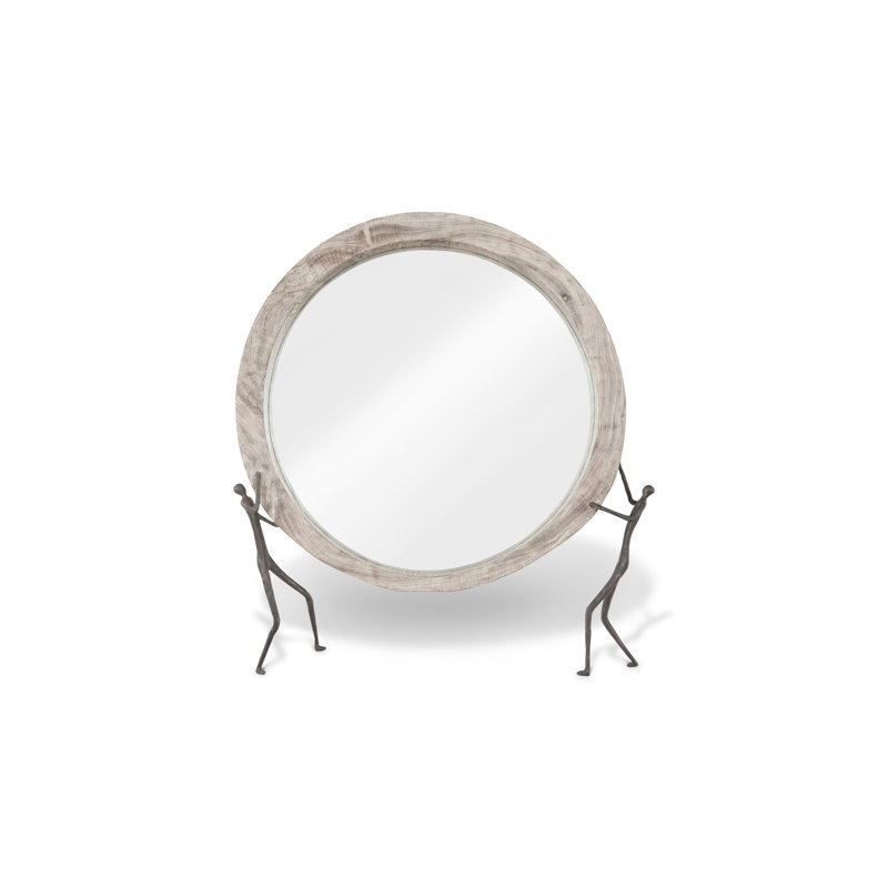 Atlas Chamcha Wood Beveled Accent Mirror with Bronze Figures