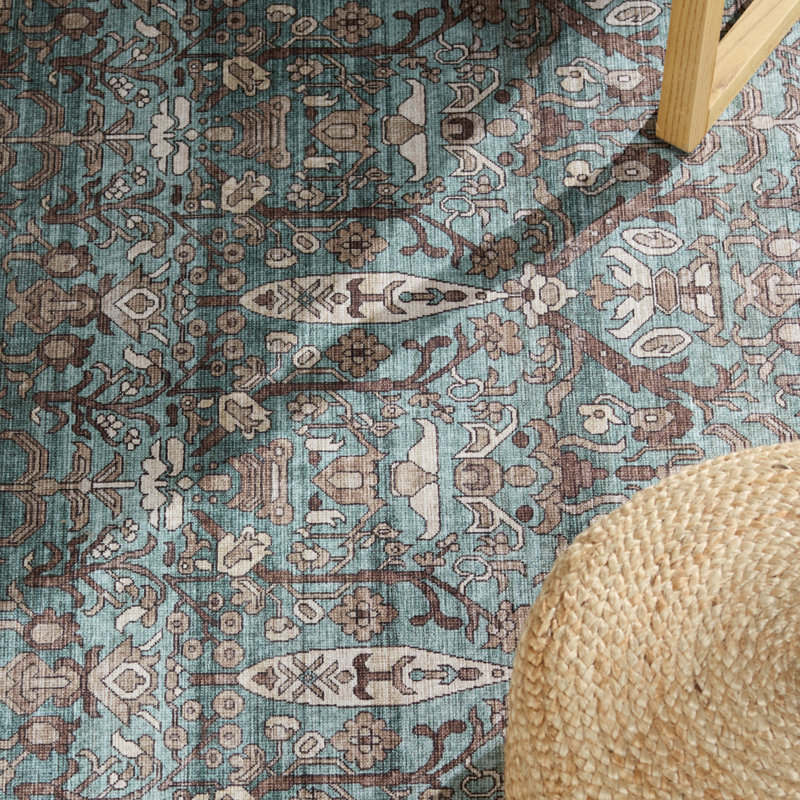 Ivory and Green Rectangular Polyester Area Rug, 9' x 12'