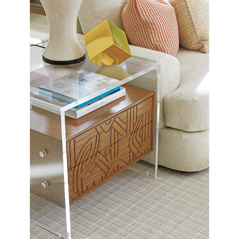 Sierra Tan Wood and Acrylic Square Table with Storage