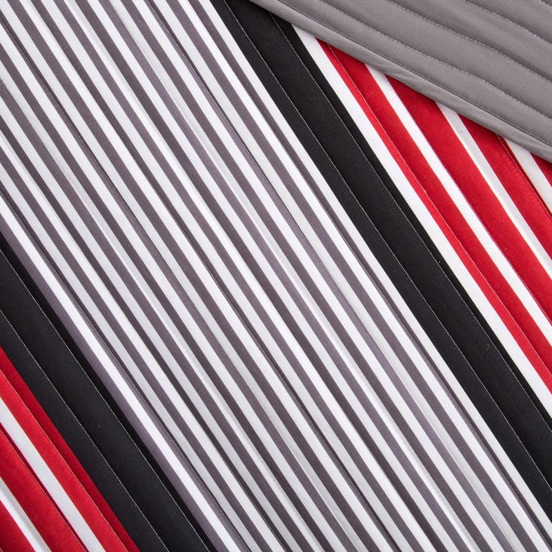 Gray and Blue Striped Reversible Microfiber Quilt Set