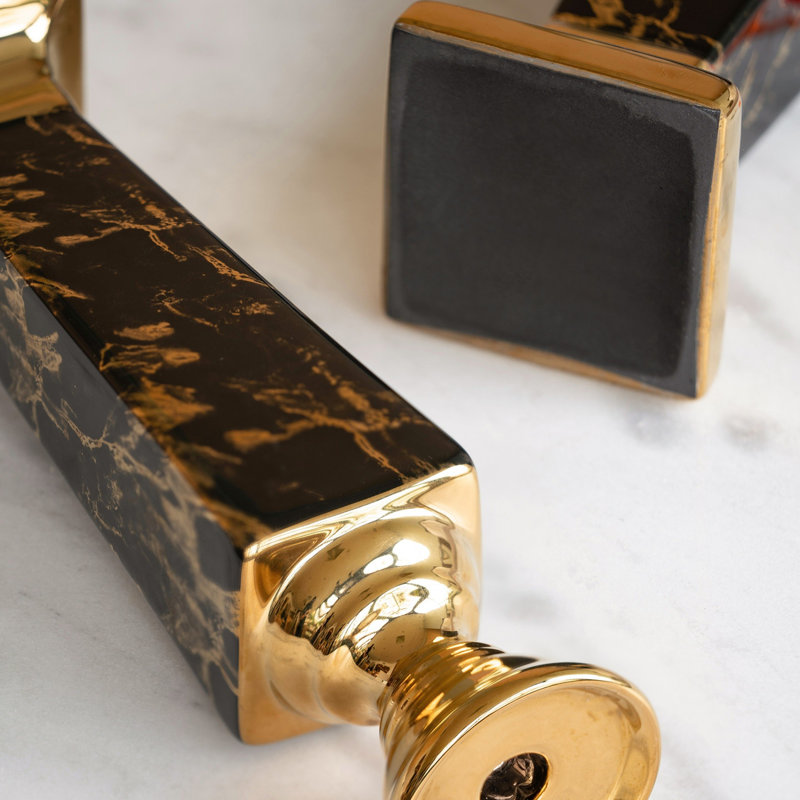 Modern Gloss Black and Gold Ceramic Candlestick, 16.9" High