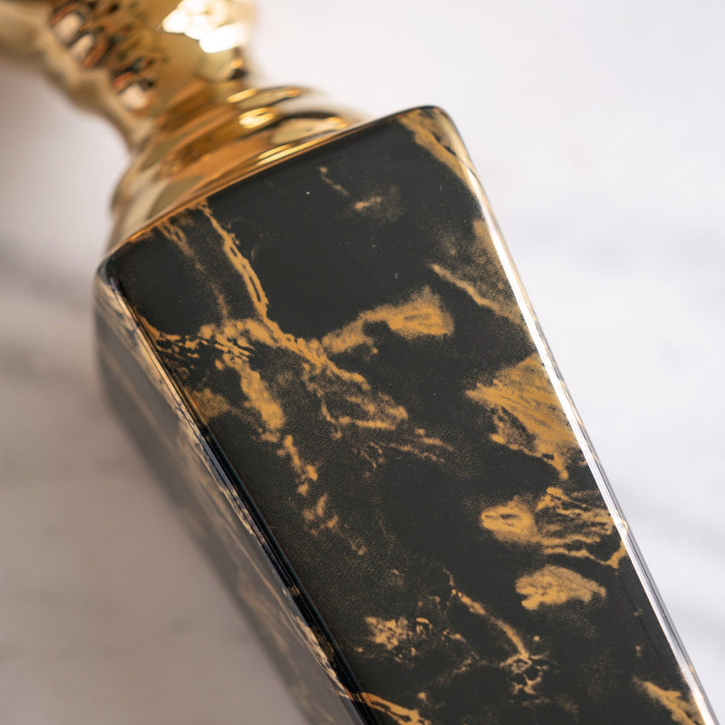 Modern Gloss Black and Gold Ceramic Candlestick, 16.9" High