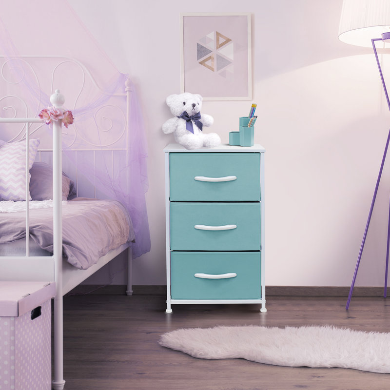 Sorbus Aqua Blue 3-Drawer Steel Frame Nightstand with White Wood Top