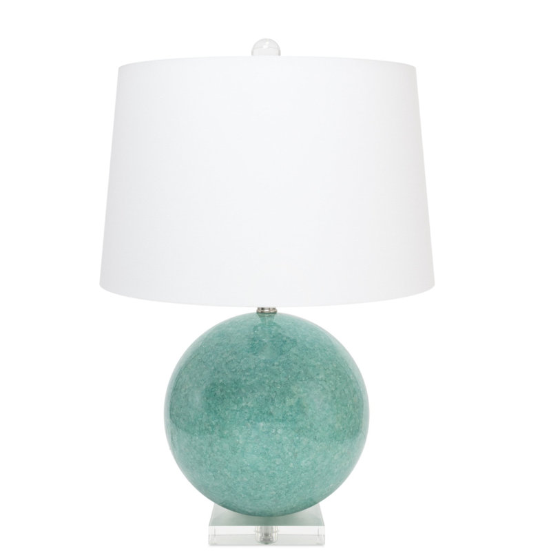 Modern Blue Quartz and Crystal Table Lamp with Linen Shade