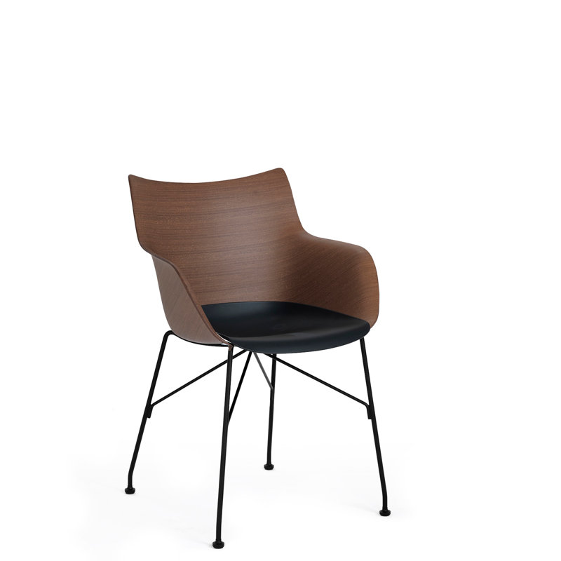 Philippe Starck Q-Wood Slatted Dark Ash and Black Metal Armchair