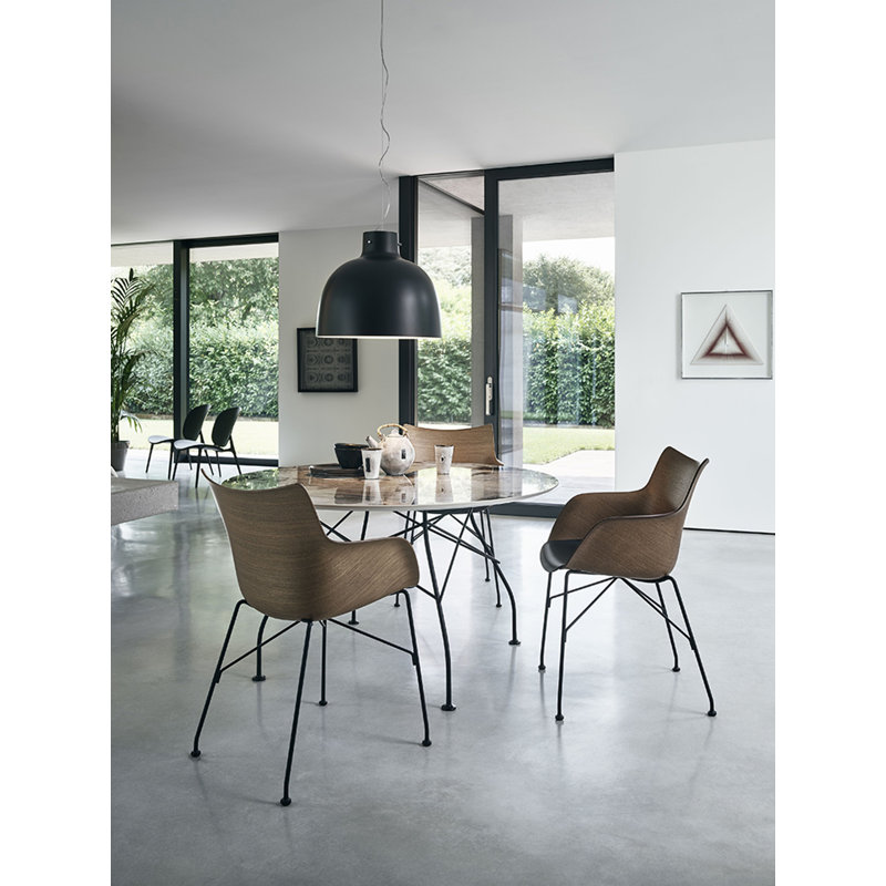 Philippe Starck Q-Wood Slatted Dark Ash and Black Metal Armchair