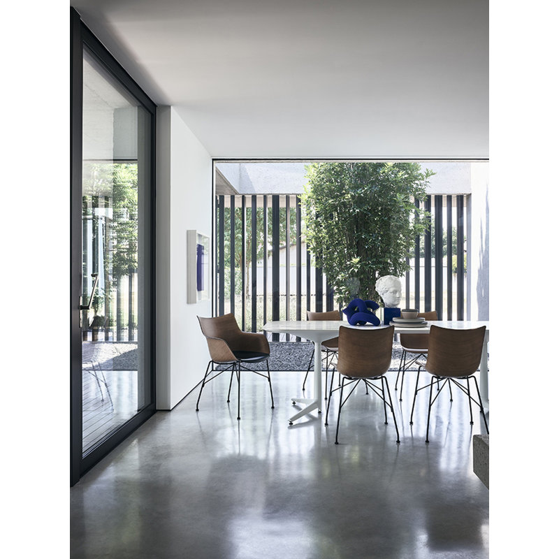 Philippe Starck Q-Wood Slatted Dark Ash and Black Metal Armchair