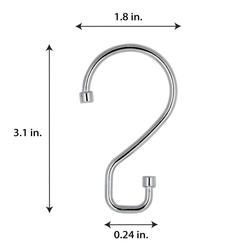 Chrome Rust Resistant S-Hook Shower Curtain Rings
