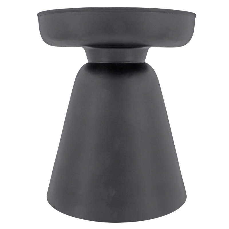 Smooth Black Acacia Wood Drum Base Side Table