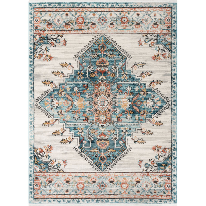 Indira Manor Vintage Bohemian Medallion Blue 6'7'' x 9'6'' Area Rug
