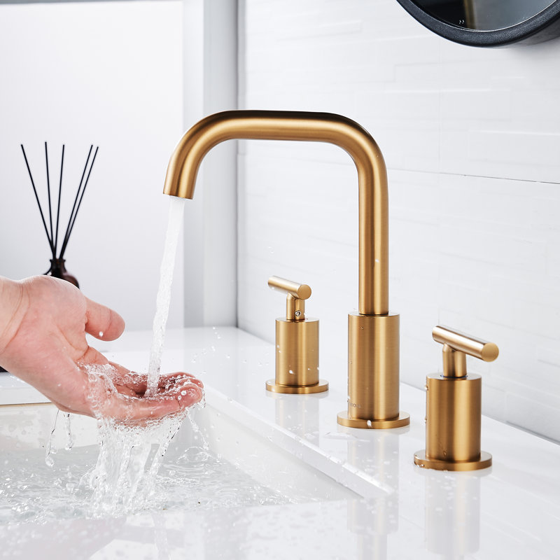 Brushed Gold Widespread Bathroom Faucet with Drain Assembly