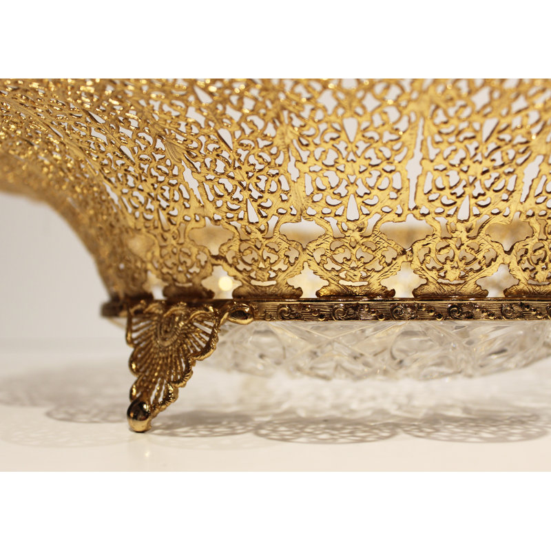 Clear Crystal Coral Engraved Bowl with Golden Rim Detail