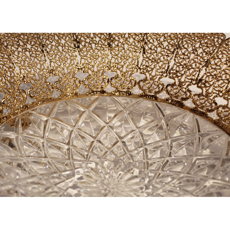 Clear Crystal Coral Engraved Bowl with Golden Rim Detail
