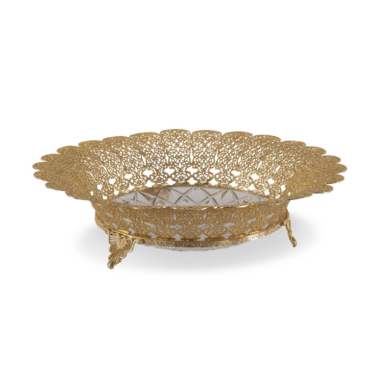 Clear Crystal Coral Engraved Bowl with Golden Rim Detail