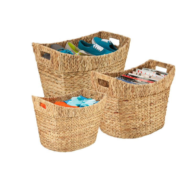 Eco-Friendly Natural Water Hyacinth 3-Piece Oval Storage Basket Set