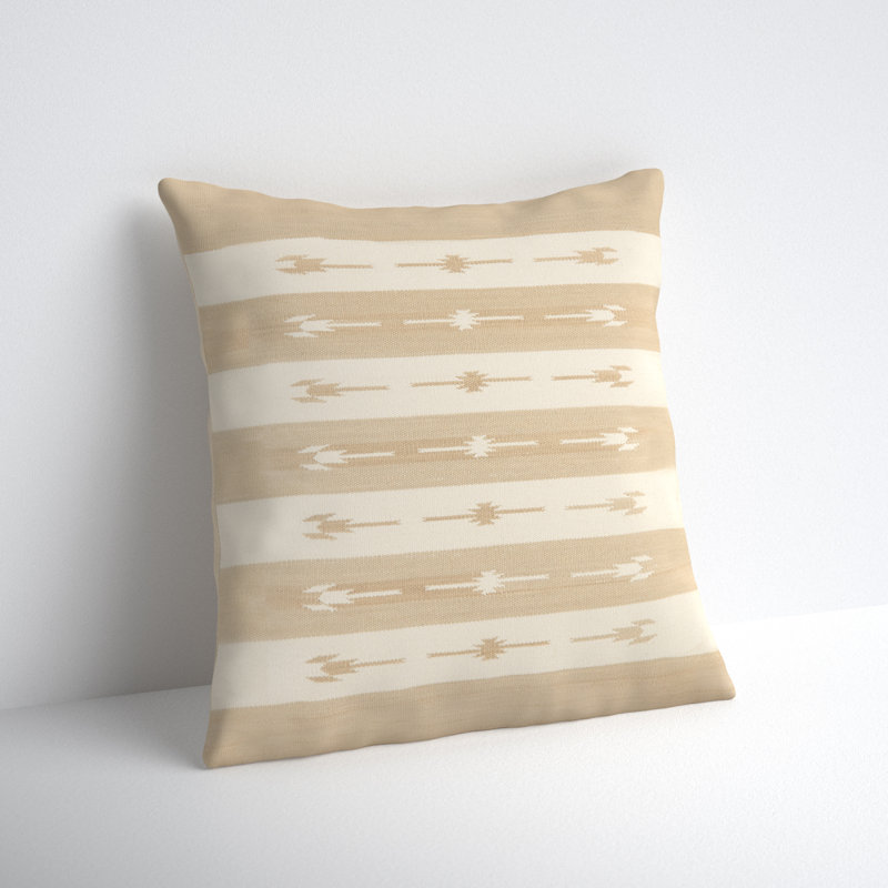 Estela Striped Taupe Cotton Square Throw Pillow by Vanda