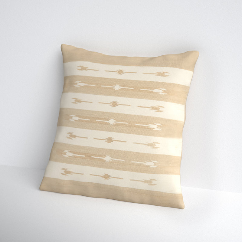 Estela Striped Taupe Cotton Square Throw Pillow by Vanda