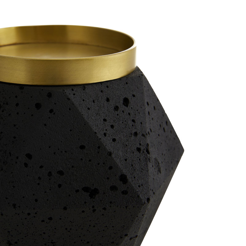 Charcoal Ceramic and Brass Faceted Candleholders Set