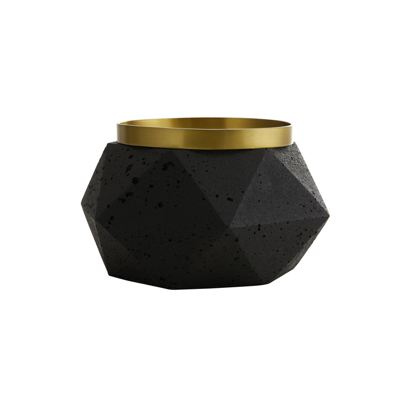Charcoal Ceramic and Brass Faceted Candleholders Set