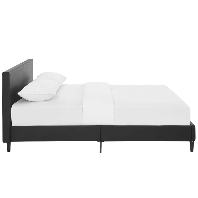 Anya Full Double Black Faux Leather & Wood Modern Platform Bed