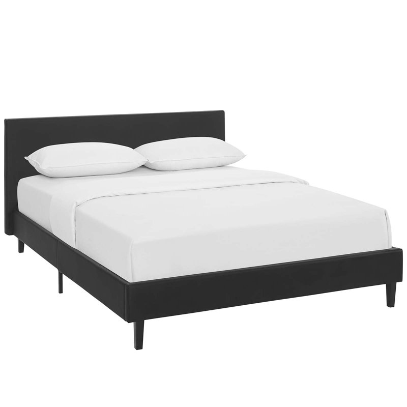Anya Full Double Black Faux Leather & Wood Modern Platform Bed