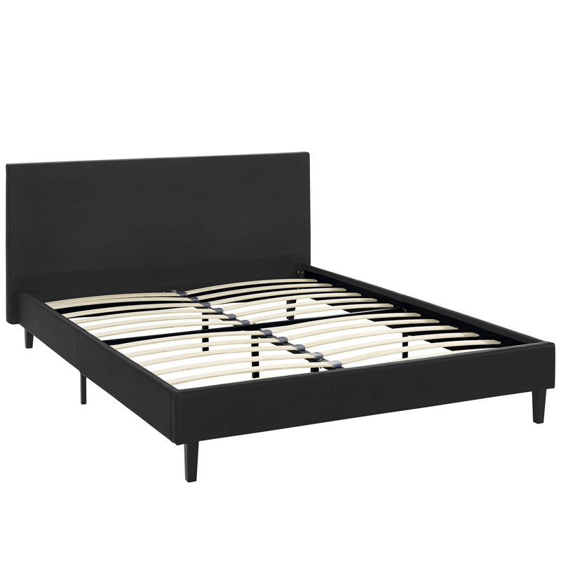 Anya Full Double Black Faux Leather & Wood Modern Platform Bed