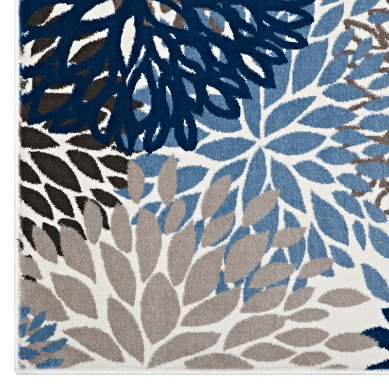Calithea Vintage Abstract Floral Blue Synthetic Area Rug 63x90.5"