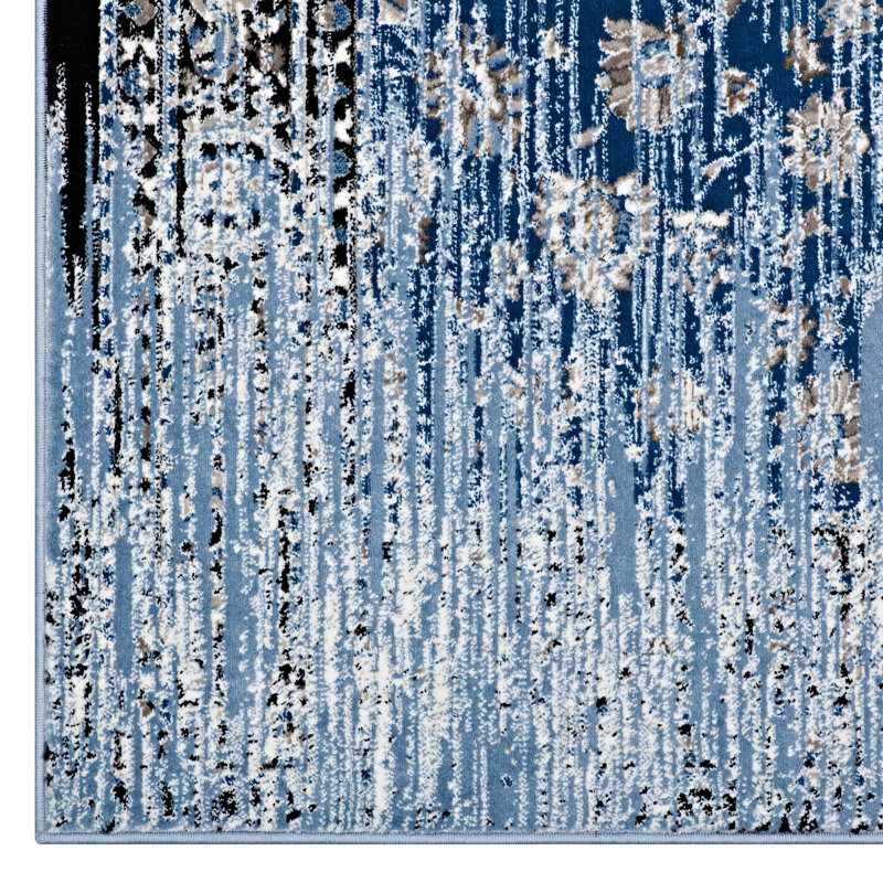 Moroccan Blue Floral Lattice 8' x 10' Easy-Care Area Rug