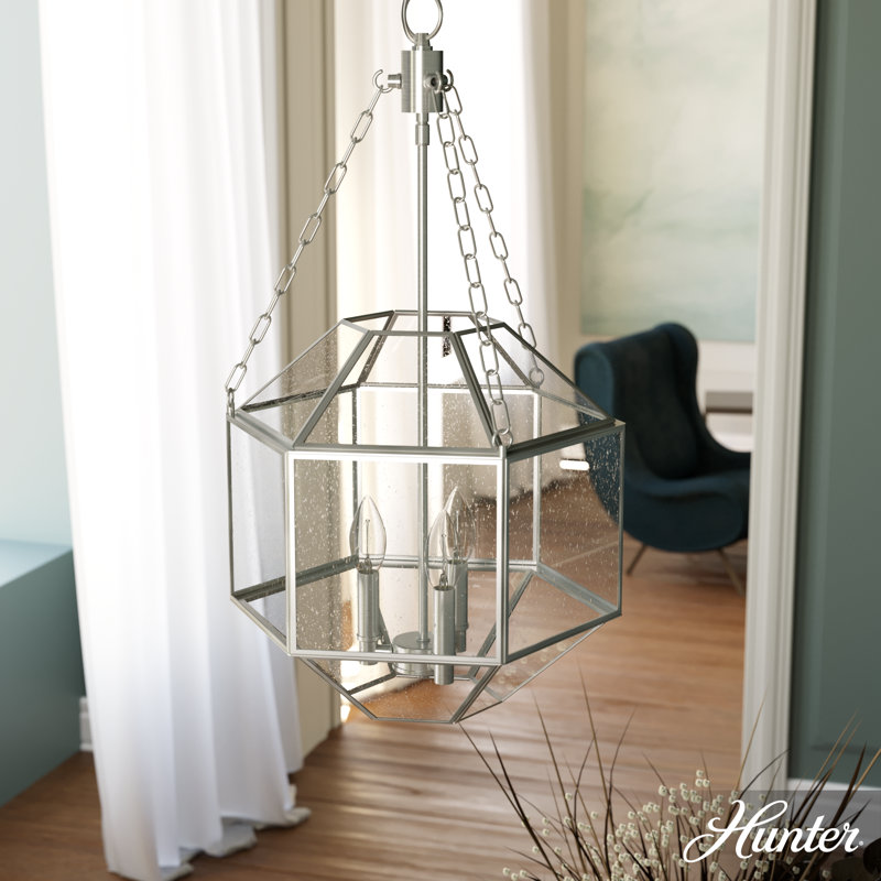 Large Brushed Nickel Geometric Glass Pendant Light