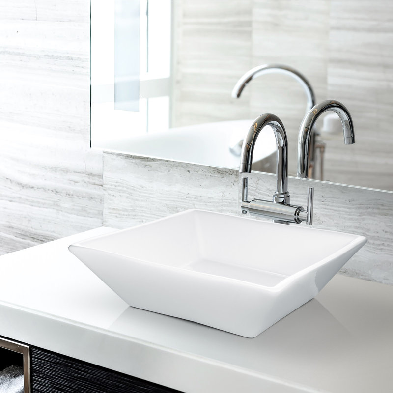 Miligore 16'' White Ceramic Square Above-Counter Vessel Sink