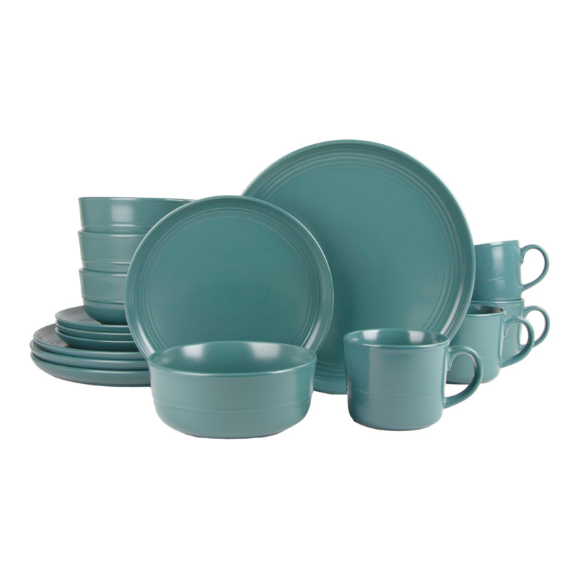 Emerald Green Ceramic 16-Piece Dinnerware Set, Service for 4