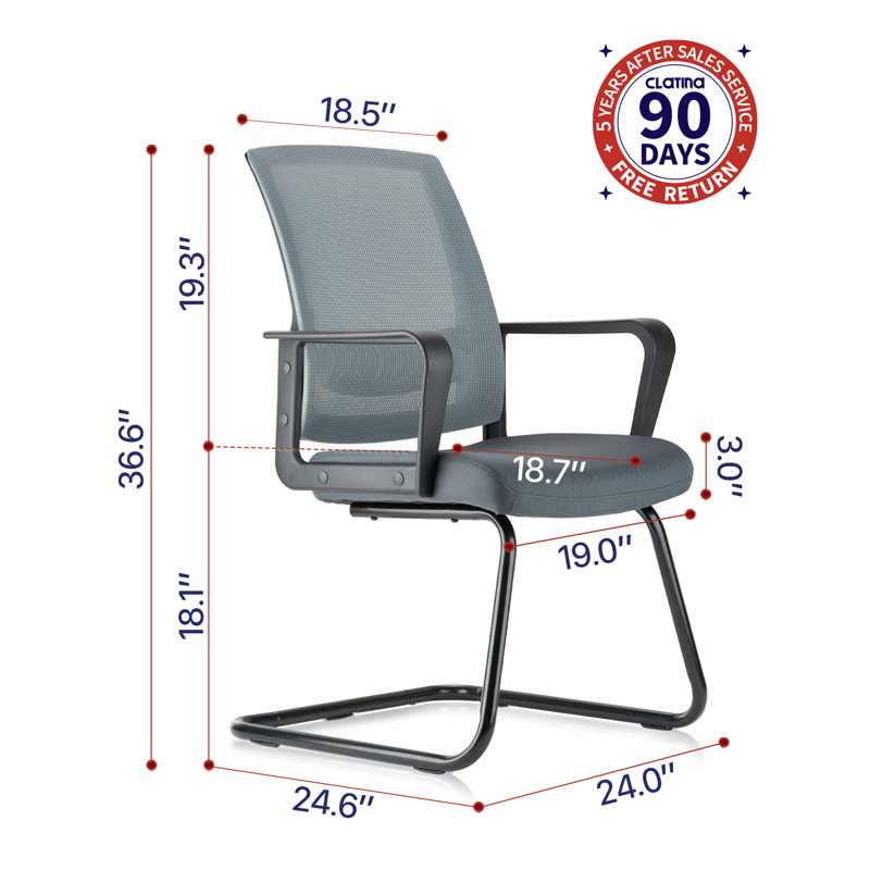 Sleek Gray Mesh Metal Office Guest Chair with Lumbar Support